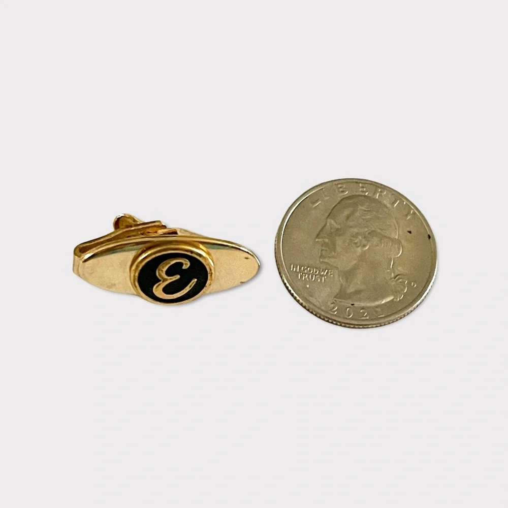Vintage Gold Tone Initial Letter E Tie Clip Personalized Great Gift